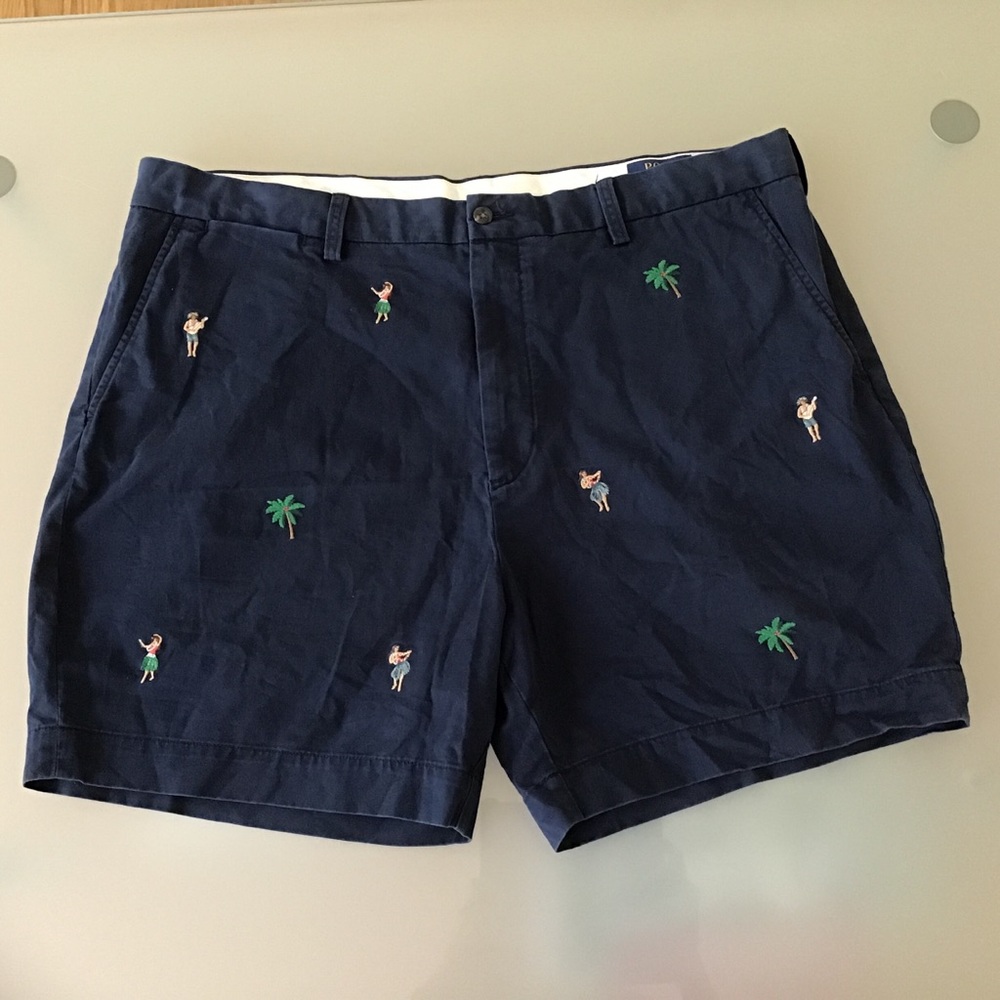 Vintage Polo Ralph Lauren Embroidered Hula‎ Girl Hawaiian Shorts 40 6" inseam